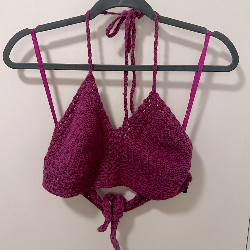 Crochet bikini halter top Magenta Size L (Vintage)